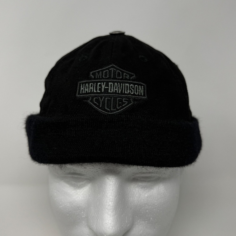 Harley-Davidson Mens Black Brimless Docker Cap Embroidered Logo Made in USA